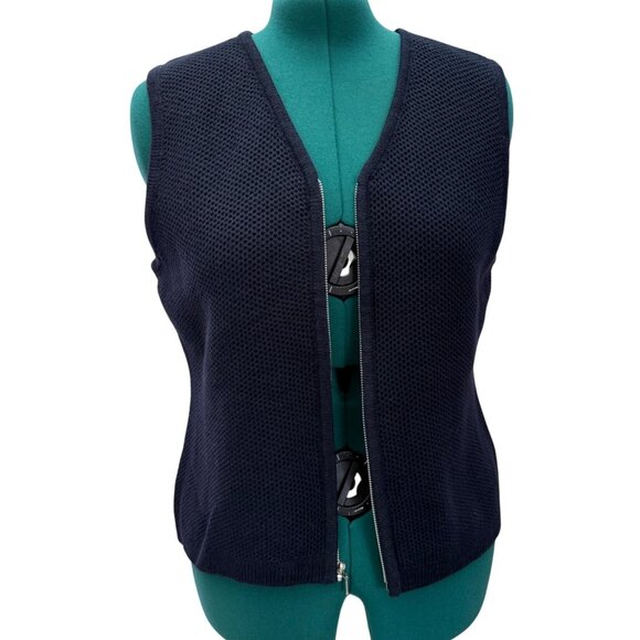 Requirements Womens Navy Blue Waffle Knit Zip Vest Size Large Vintage - Picture 6 of 16